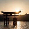 a silhouette of the itsukushima shrine in japan